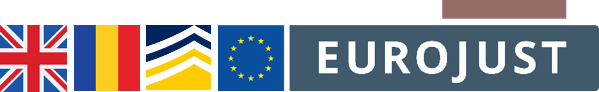 Flags of UK and Romania, logos of Europol and Eurojust